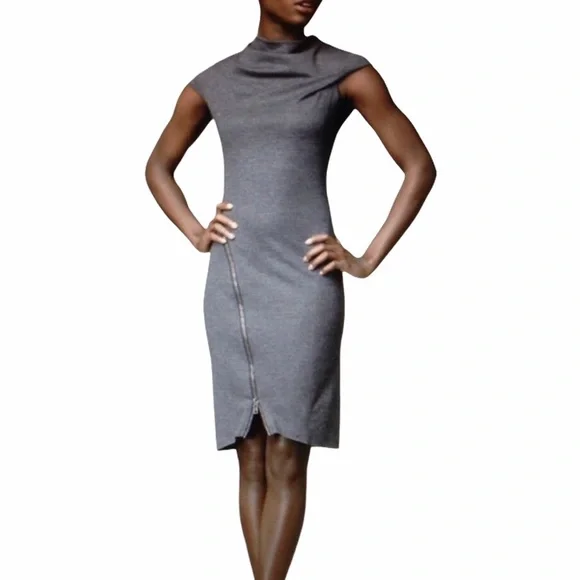 HELMUT LANG 100% Wool Zipper Dress Gray Size L - Picture 3 of 14